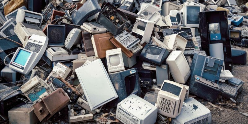 Landfill with piles of electronics.