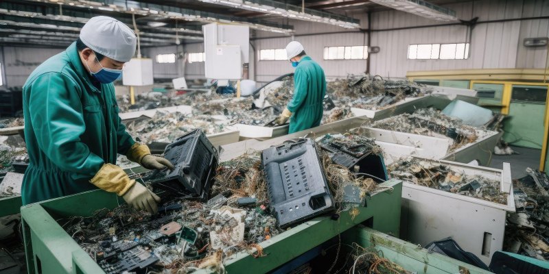 Sorting through electronics.