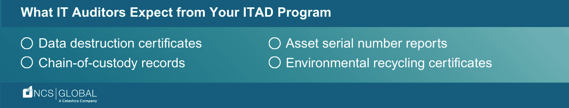 What IT auditors expect from ITAD program checklist with certificates and records
