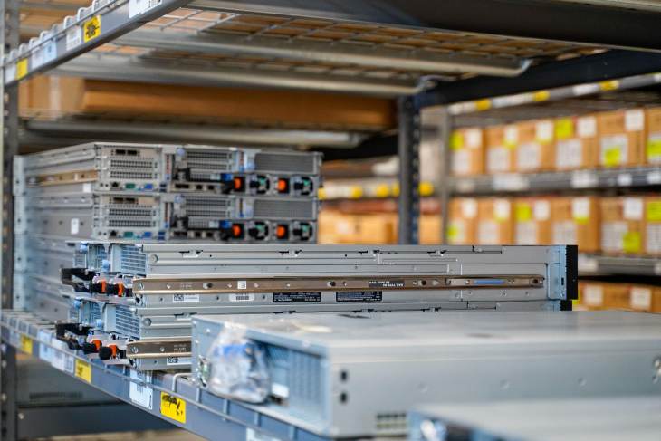 shelves with IT assets in a warehouse